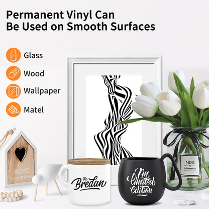 Black Permanent Vinyl-12 x40ft Permanen Adhesive for Cricut, Adhesive Vinyl for All Cutting Machines,Craft Die Cutters,Permanent Outdoor Vinyl for Cup Sticker,Decor Sticker.(Glossy Black)