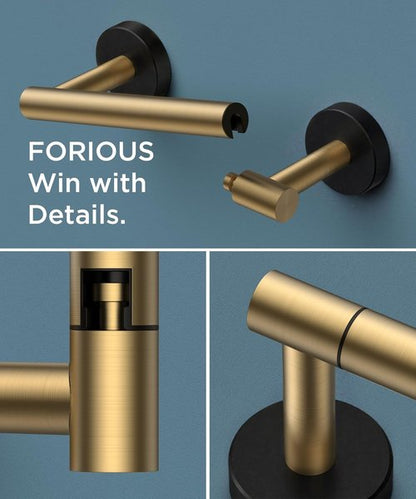 FORIOUS Toilet Paper Holder - Rustproof Stainless Steel Double Post Design | Brushed Gold & Matte Black Finish