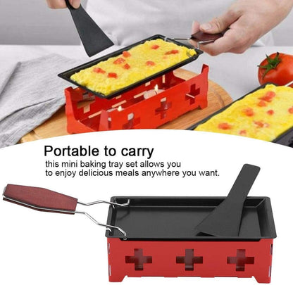 Cheese Raclette Non Stick Stretchable Baking Tray, Iron Metal Grill Plate Accessories for Cheese Melting, Red Hob