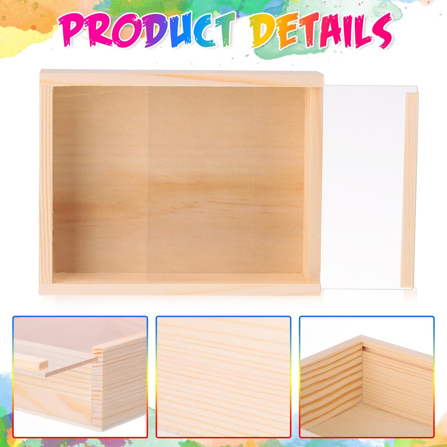 Thyle 12 Pcs 4.9 x 6.3 Inch Unfinished Wood Boxes with Acrylic Lids Small Unfinished Shadow Wood Boxes Crafts Gift for Flower DIY Wedding Party Favor Supplies