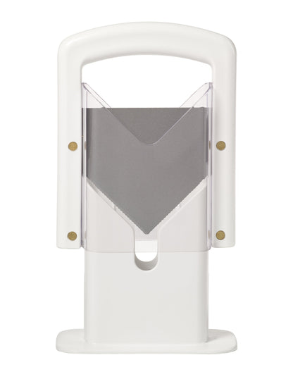 Hoan Bagel Biter Slicer and Cutter with Safety Shield - Serrated Blade Cuts Bagels, Muffins, Buns and Rolls - Dishwasher Safe Bagel Guillotine, 9.25 Inches Tall, White