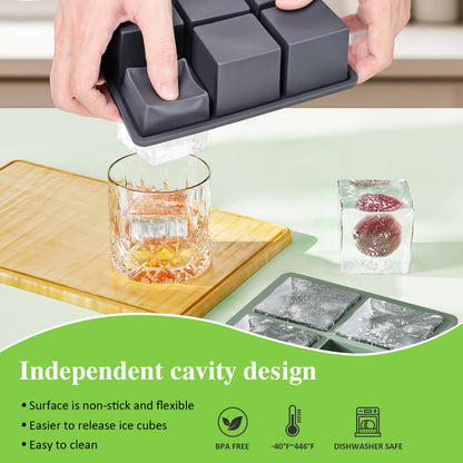 Large Ice Cube Tray for Whiskey: 2" Big Silicone Ice Tray with Lid for Whisky - 3Pack Old Fashioned Ice Cube Trays for Cocktail - Huge Square Cubed Bourbon Ice Cube Maker