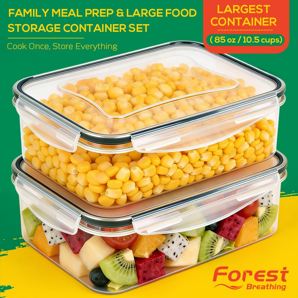 6 Pack Large Food Storage Containers with Lids (85oz/50oz/34oz) –BPA-Free Reusable Thicker Plastic Freezer Safe Storage Containers, Airtight & Leakproof Kitchen Meal Prep Containers for Food