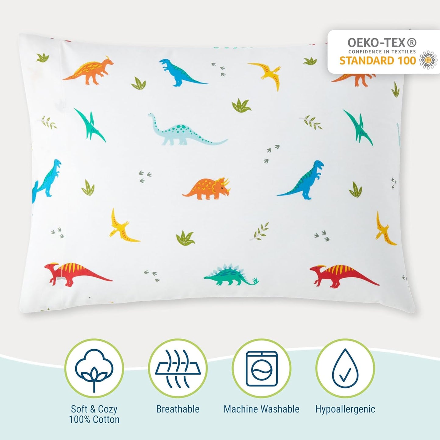Wildkin 100% Cotton Kids Pillowcase – Jurassic Dinosaurs, Soft & Breathable Standard Size (20x30)