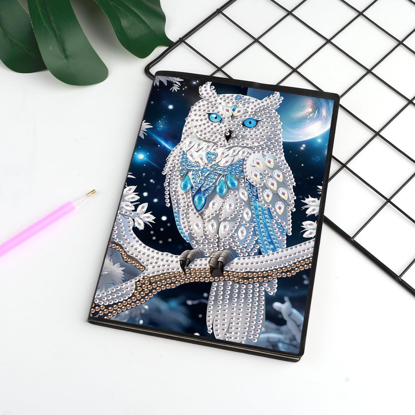 JISHSHAY 2 PCS Diamond Painting Notebook Journal Diamond Art Note Book Gem Art Sketchbook Gem Painting Diary Mosaic Kits for Adults Leather Notebook with Special Shape 14.5×21cm/5.7×8.26in Owl Horse