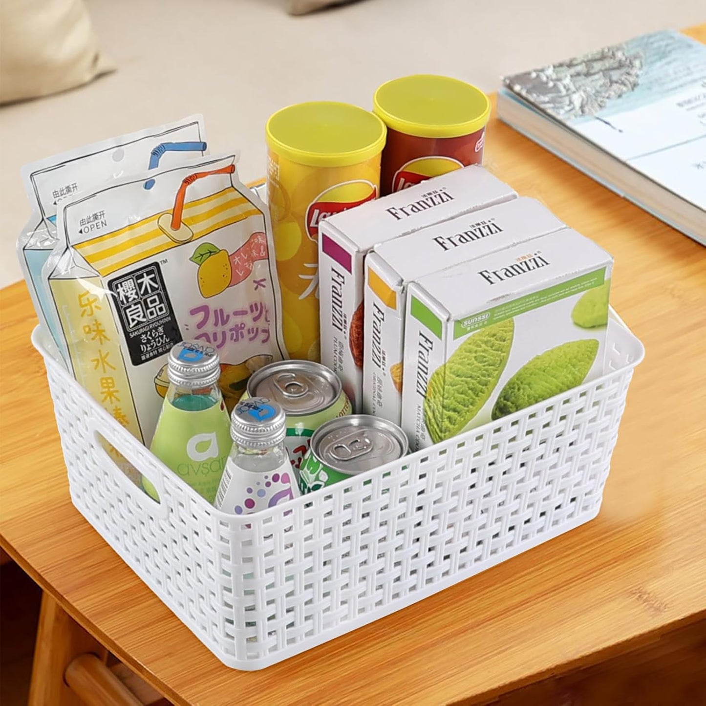 Obstnny Plastic Storage Baskets for Organizing - Set of 4 White Plastic Basket Bins