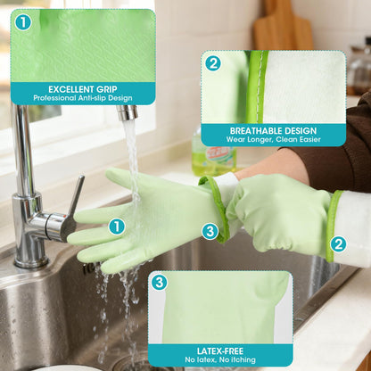 choosme Household Gloves Waterproof with Flock Lining for Dishwashing Cleaning Reusable No-slip for Kitchen & Bathroom 3 Pairs Medium Blue+Green+Pink