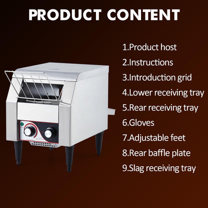 Commercial Conveyor Toaster, 150 Slices/h Heavy Duty Stainless Steel Toaster, Dual Heating Tubes, 7-Speed Adjustable Electric Oven for Bagels, Croissants, Bakery, Café
