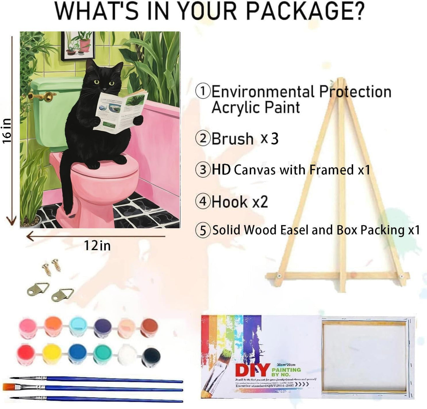 MIRCVSH Black Cat Paint by Numbers for Adults with Framed Canvas-with Wooden Easel,Paint by Number on Canvas,DIY Acrylic Oil Painting Kits with Brushes Nice Gift Box for Home Wall Decor(12x16 Inch)