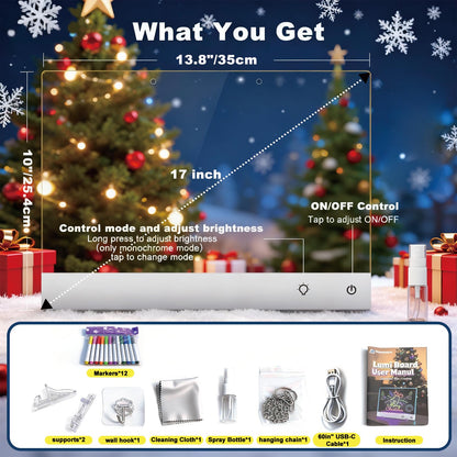Led Drawing Board with 13 Light Effects, 17" Rechargeable Glow Doodle LED Note Board with Colors, Neon Light Up Drawing Tablet Gifts for Kids for Education Birthday Christmas Gift Ideas