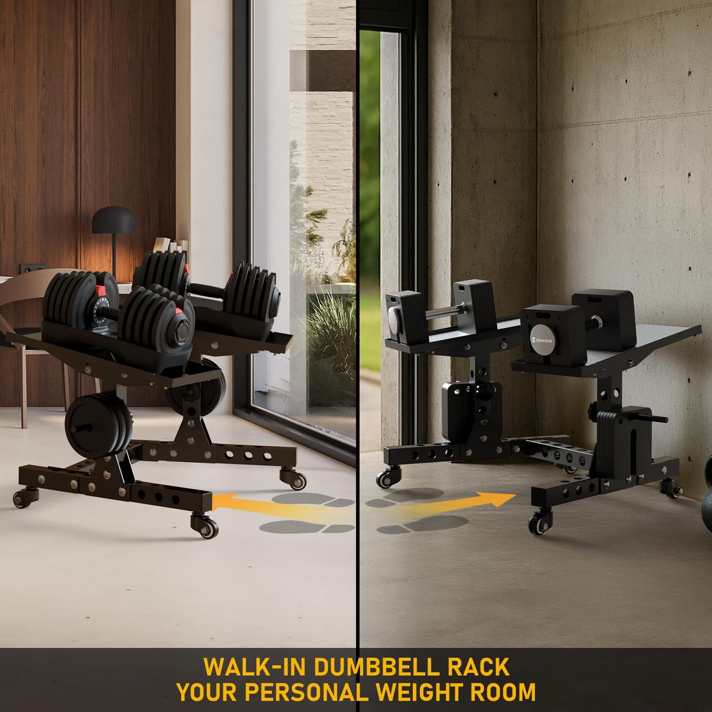 Eisenlink Adjustable Dumbbell Rack & Weight Rack, Holds 440 lbs, Space Saving Design for Home Gym Organization (Low Rack)