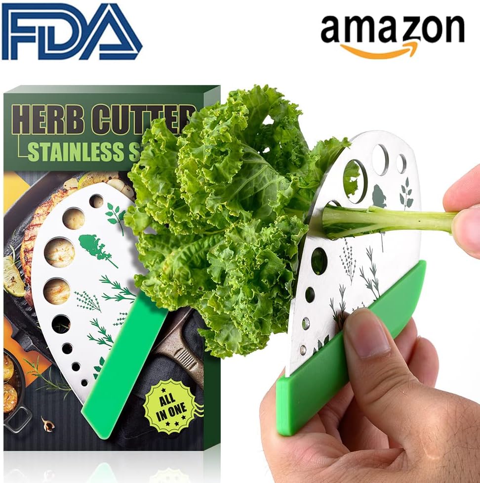 Herb Stripper Cutter Scissors, Stainless Steel Leaf Remover Tool with Protective Holder