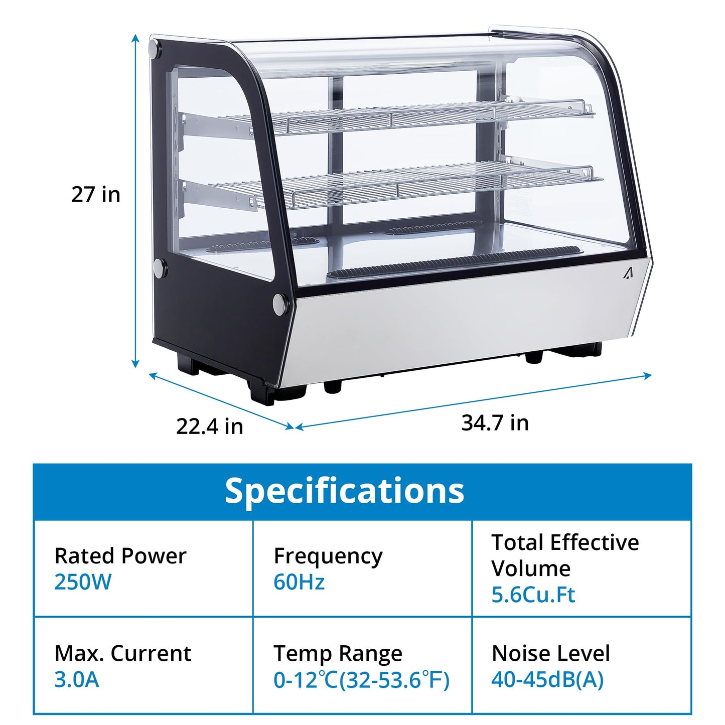 Display Refrigerator, 4.2 cu. ft. 160 Liter Commercial Cake Display Refrigerator with LED Lights, Air Cooling and Auto Defrost, Countertop Refrigerator for Bakeries, Cafes and Restaurants, Black