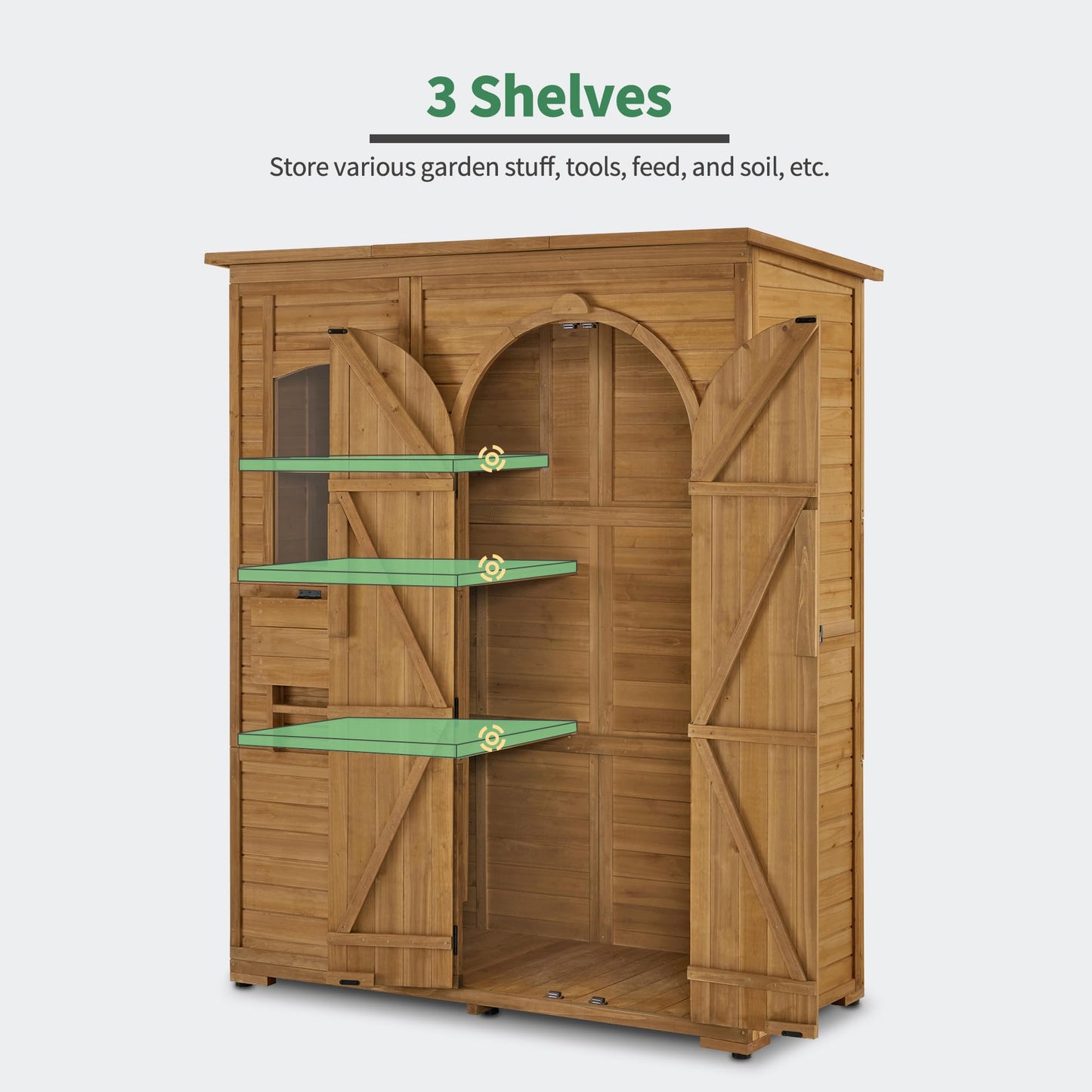 Macrout Outdoor Storage Cabinet with 3 Shelves (4.8 x 2.1 x 6.2 ft), Wood Storage Shed with Roof, Tall Garden Shed with 1 Foldable Table for Yard Patio Lawn, 1815