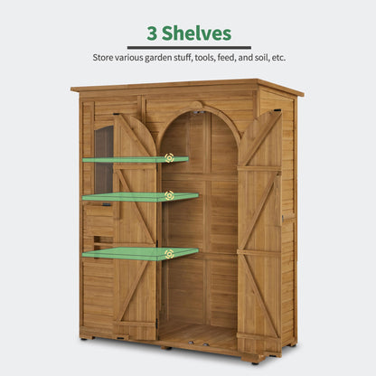Macrout Outdoor Storage Cabinet with 3 Shelves (4.8 x 2.1 x 6.2 ft), Wood Storage Shed with Roof, Tall Garden Shed with 1 Foldable Table for Yard Patio Lawn, 1815