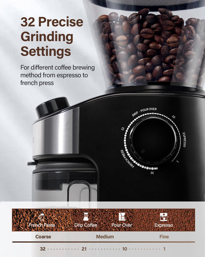 SHARDOR Burr Coffee Grinder Electric with 32 Grinding Sizes 3.0,Coffee Bean Grinder with 40 Seconds Adjustable Electronic Timer, Coffee Grinders for Home Use with Chamber Cleaning Button,Black