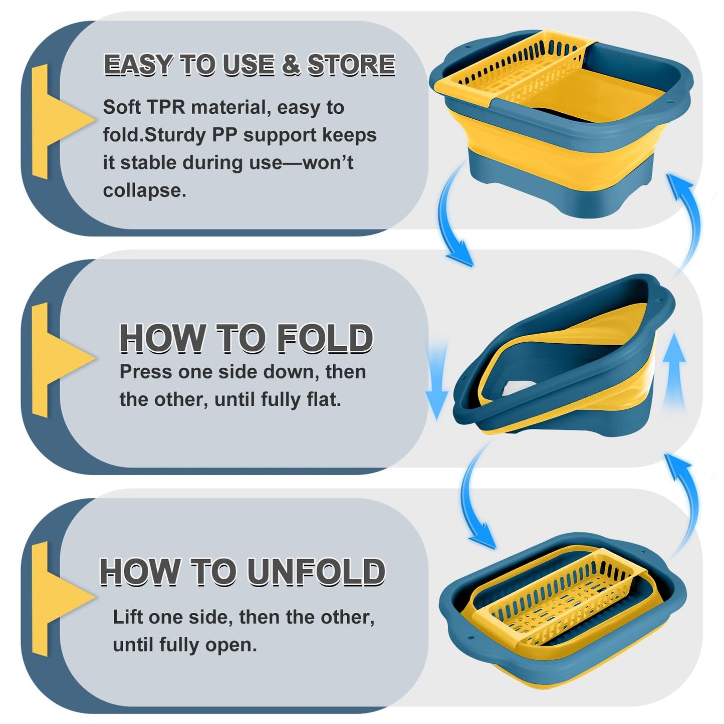 2Pack Collapsible Dish Basin with Drain Plug and Portable Sink, 11L(2.91 Gallon) Collapsible Bucket with Sink, Foldable Wash Basin for Station Campin/Camping/Rv/Kitchen (Green and Yellow)