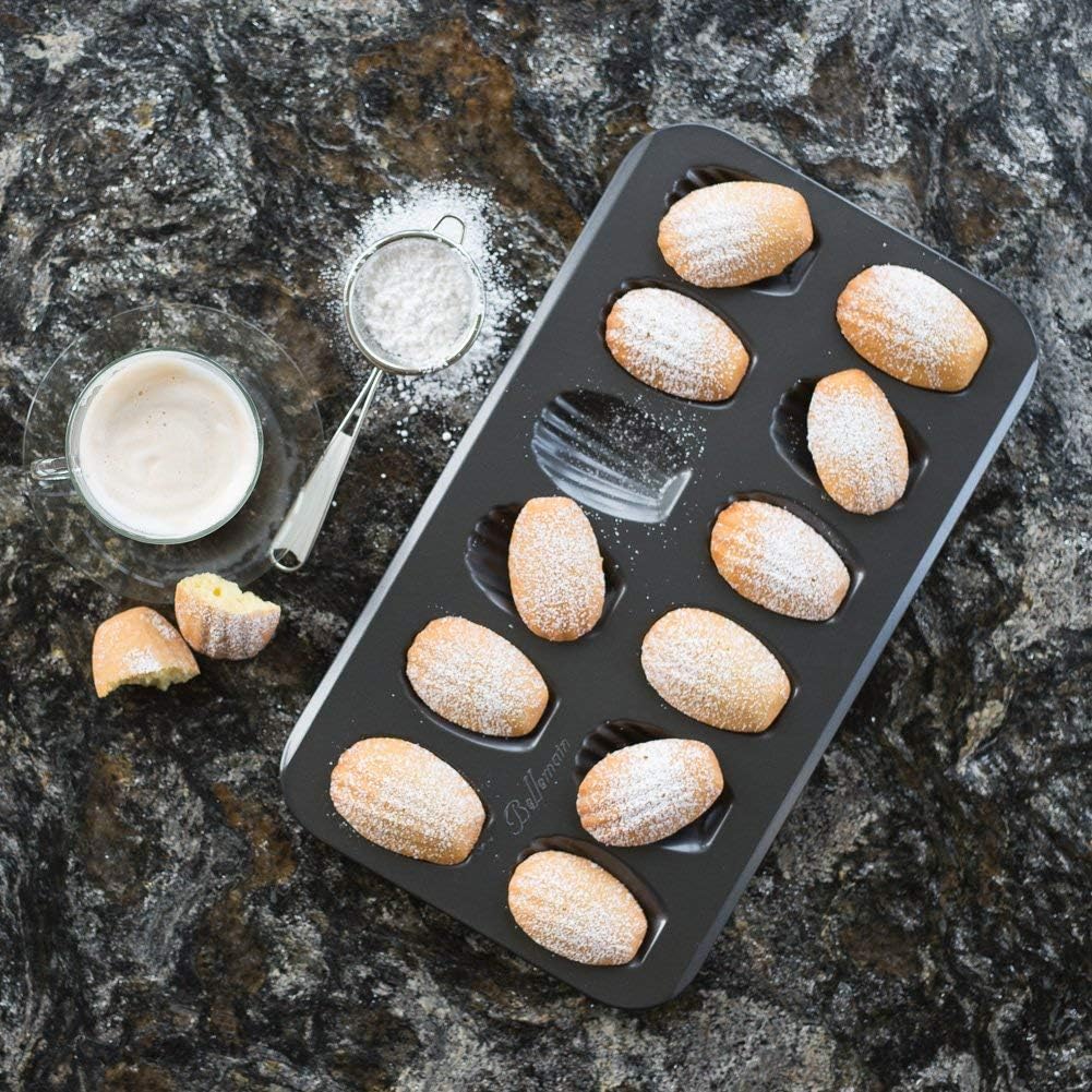 Bellemain Madeleine Pan - 12-Well Nonstick Tea Cake Pan for 12 Madeleines, Warp-Resistant Carbon Steel (2-Pack)