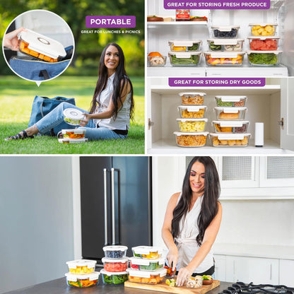 HOLDN’ STORAGE Vacuum Food Storage Containers, Set of 8 Glass Containers & Electronic Pump - Keep Food Fresh Longer, BPA-Free Glass, Leak-Proof, Ideal for Meal Prep, Marinating