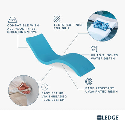 Ledge Lounger - Signature Chaise - Inside Pool & Sun Shelf Lounge Chair - Designed for Shallow Shelves Up to 9” - Compatible with All Pool Types - Poolside & Sun Deck Tanning - Set of 2 - White