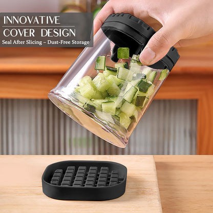 2-in-1 Detachable Fruit Slicer & Dicer, Stainless Steel Strawberry Slicer with Lid, Fruit Cutter with Push Plate for Banana Egg, Creative Cup Slicer, Must Have Vegetable Cutter Kitchen Gadget