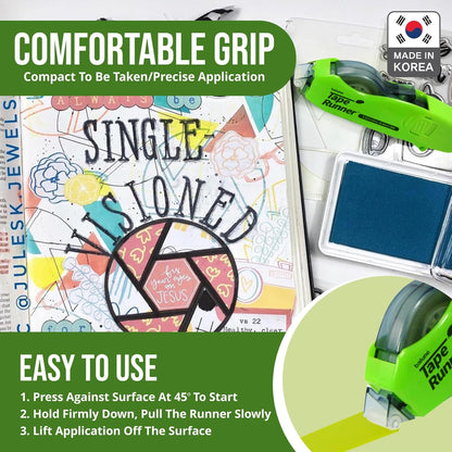 Double Sided Tape with Retractable Dispenser Roller - Permanent, Acid Free, Transparent - 2 Runners & 8 Refill Cartridges - Ideal Scrapbook Supplies & Scrapbooking Supplies Kit - 315 Inches Each