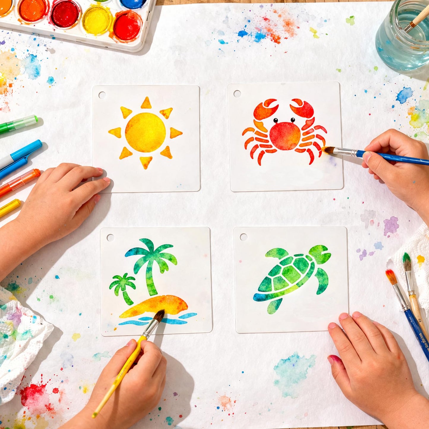 80 Pcs 3 Inch Summer Stencils for Painting, Reusable Beach Ocean Stencils for Wood, Wall, Canvas & Cards, Tropical DIY Crafts Decor