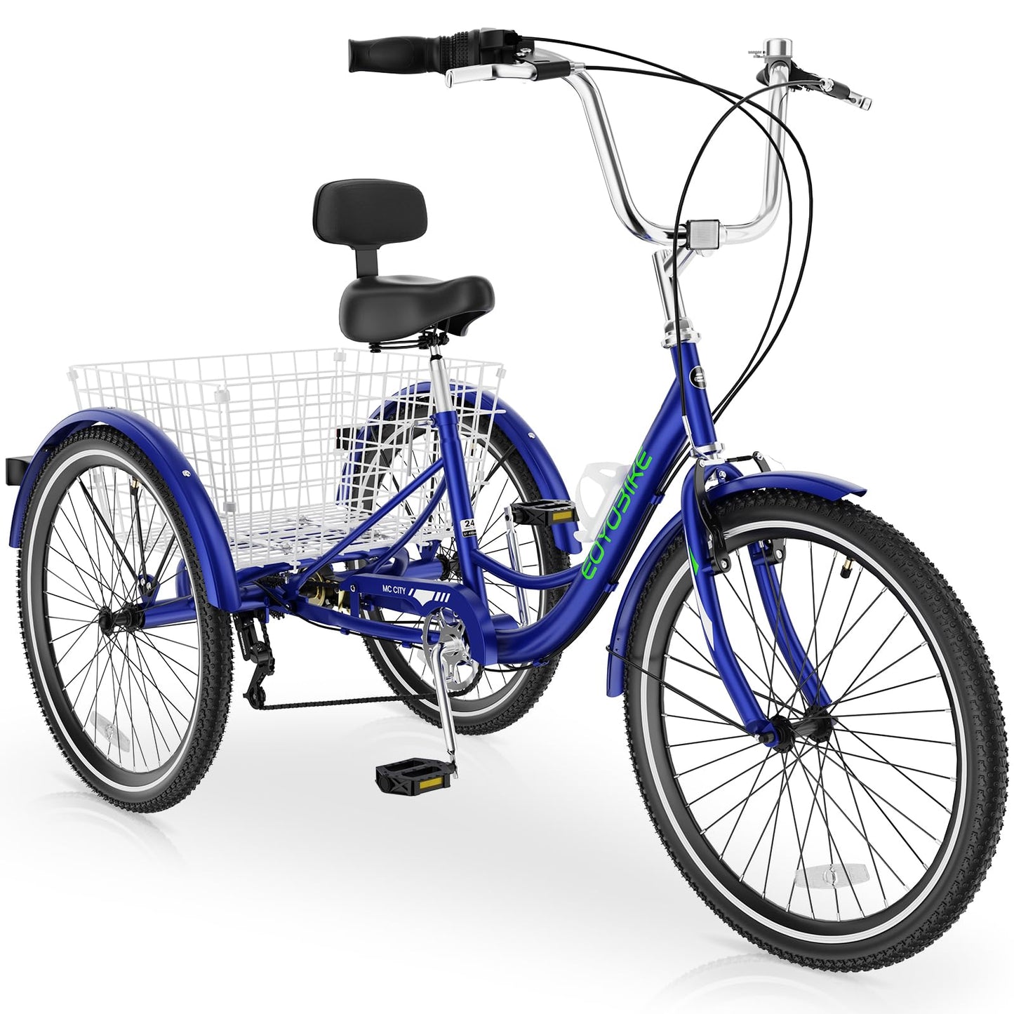 MOPHOTO Adult Tricycle 7 Speed, 20/24/26 Inch Low Step-Through Adult Trike with Large Rear Basket, 350 lbs Capacity 3 Wheel Bike for Seniors, Women and Men