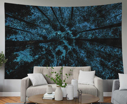 EMMTEEY Forest Tapestry, Aesthetic Tapestry of Forest in Night Sky, 60X40 Tapestry for Families
