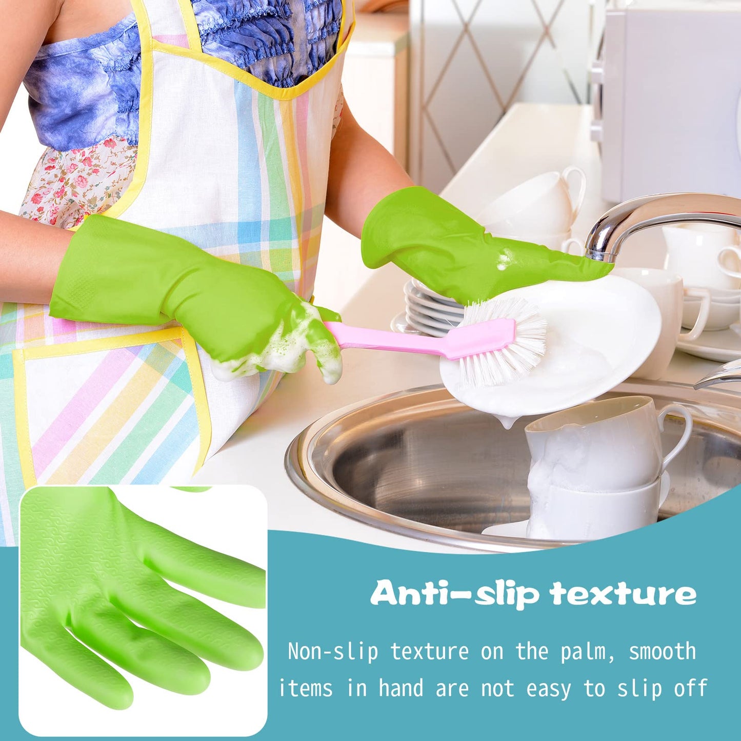 Gandeer 36 Pairs Blue Rubber Reusable Gloves Long Household Dishwashing Gloves Kitchen Cleaning for Dishes Clean Gardening (L,Pink,Green)