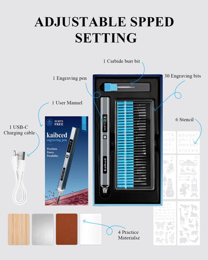 Engraving Pen, Ultimate Cordless Engraving Pen for Artists & DIYers - Engrave 60+ Surfaces - Beginner Friendly- 30 Bits & Mastery Guide (Pewter)