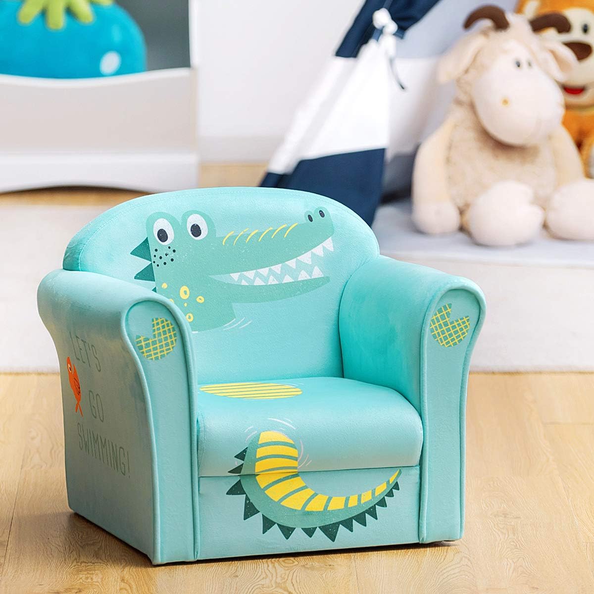 1-5 Costzon Kids Couch, Children's Sofa Armrest Chair with Pattern, Toddler Furniture w/Sturdy Wood Construction
