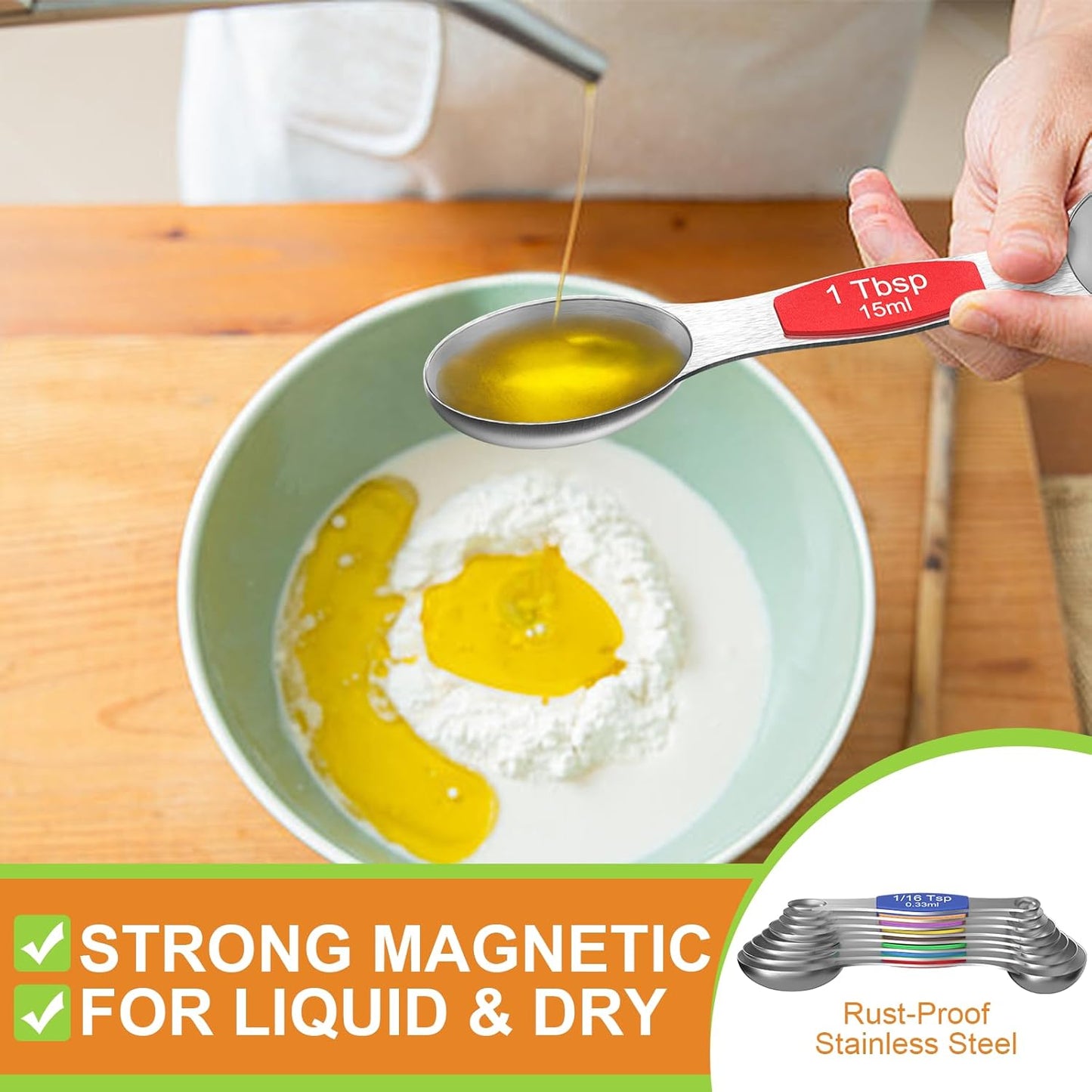 Magnetic Measuring Spoons Set, Wildone Stainless Steel Double Sided Measuring Spoons Set of 7 for Dry and Liquid