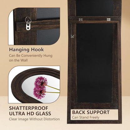 Rustic Standing Full Length Mirror Wood Frame, 71"X32" Large Arched Floor Mirror with Stand, Farmhouse Wood Mirror Full Length for Bedroom Living Room Entryway, Leaning or Wall Mounted, Brown