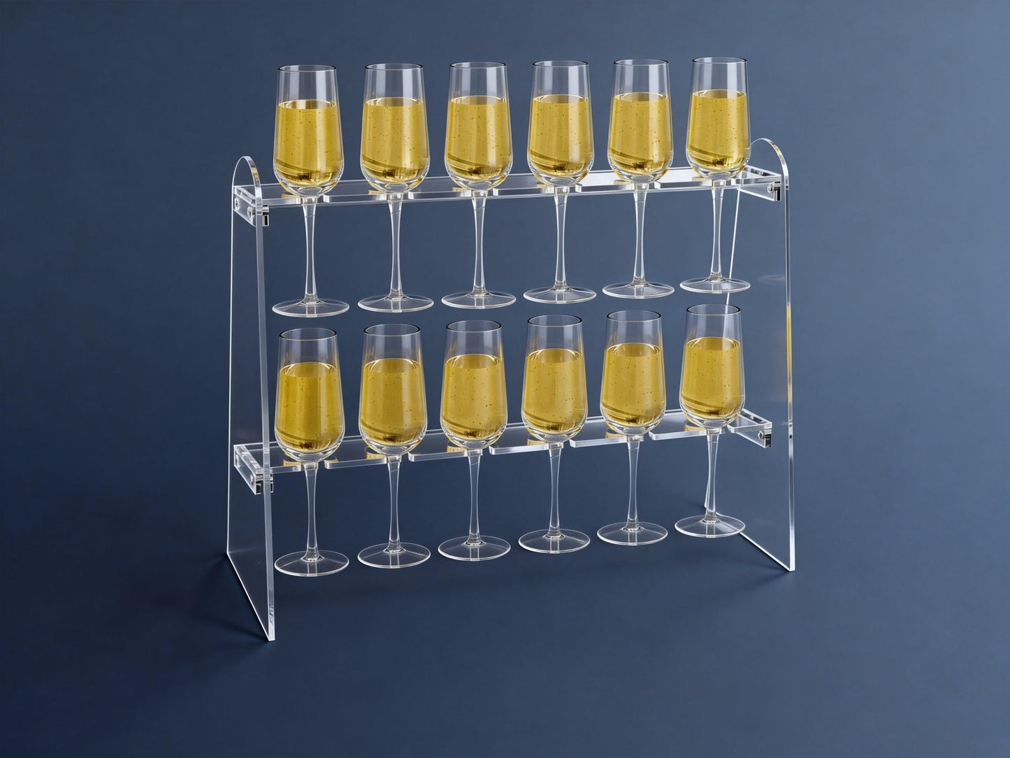 SOVQUEST Acrylic Stemware Rack, 2 Tier 12 Slot Trapezoid Champagne Wine Glass Holder, Modern Durable Countertop Bar Storage Organizer (Trapezoid)