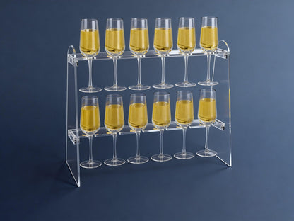 SOVQUEST Acrylic Stemware Rack, 2 Tier 12 Slot Trapezoid Champagne Wine Glass Holder, Modern Durable Countertop Bar Storage Organizer (Trapezoid)