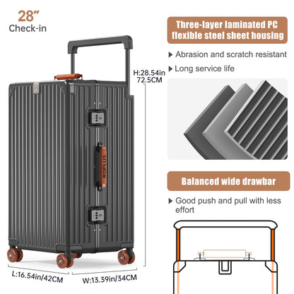 ROPLUS Aluminium Frame Checked-Luggage with Smooth Jelly Wheels, Hardside Zipperless Rolling Suitcase with TSA Lock (Grey, 28-Inch)