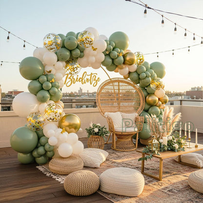 Green Balloon Garland Kit with 112pcs Sage and Olive Balloons, Gold Butterfly for Weddings and Birthdays