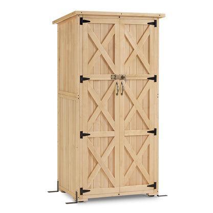 Macrout Outdoor Storage Cabinet, Wooden Storage Shed with Lock, Outside Garden Tool Shed with 2 Doors for Patio Yard Lawn, 1628 (Medium)