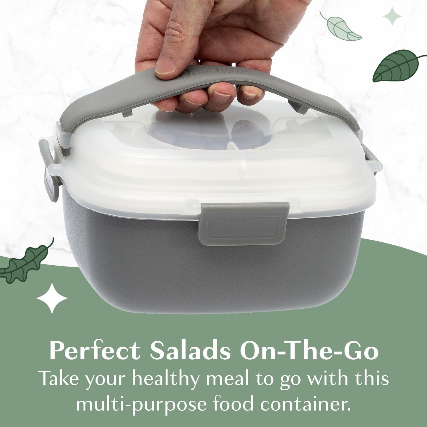 Goodful Stackable Lunch Box Container, Bento Style Food Storage with Removeable Compartments for Sandwich, Snacks, Toppings & Dressing, Leak-Proof and Made without BPA, 56-Ounce, Gray