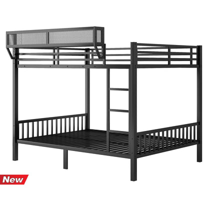 QLUSAN Upgraded & Stronger Heavy Duty Metal Bunk Bed Queen Over Queen Size, Safer Thickened More Stable Bunkbed Bunk Bed Frame (Easier to Assemble) (Queen Over Queen-A)