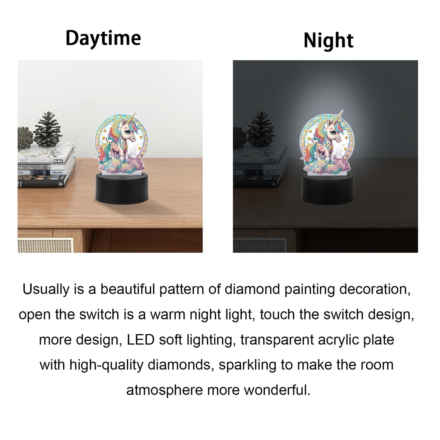 JISHSHAY Diamond Painting Night Light Diamond Art Table Lamps Gem Art LED Lights Gem Painting Desk Lamp Mosaic Kits for Adults DIY Kits for Adults Paint by Numbers,with Special Shaped Crystal,Unicorn