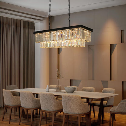 Weesalife Crystal Chandeliers for Dining Room Light Fixtures Over Table，15-Lights Black Modern Rectangle Chandeliers for Kitchen Island Bar L40 Inch