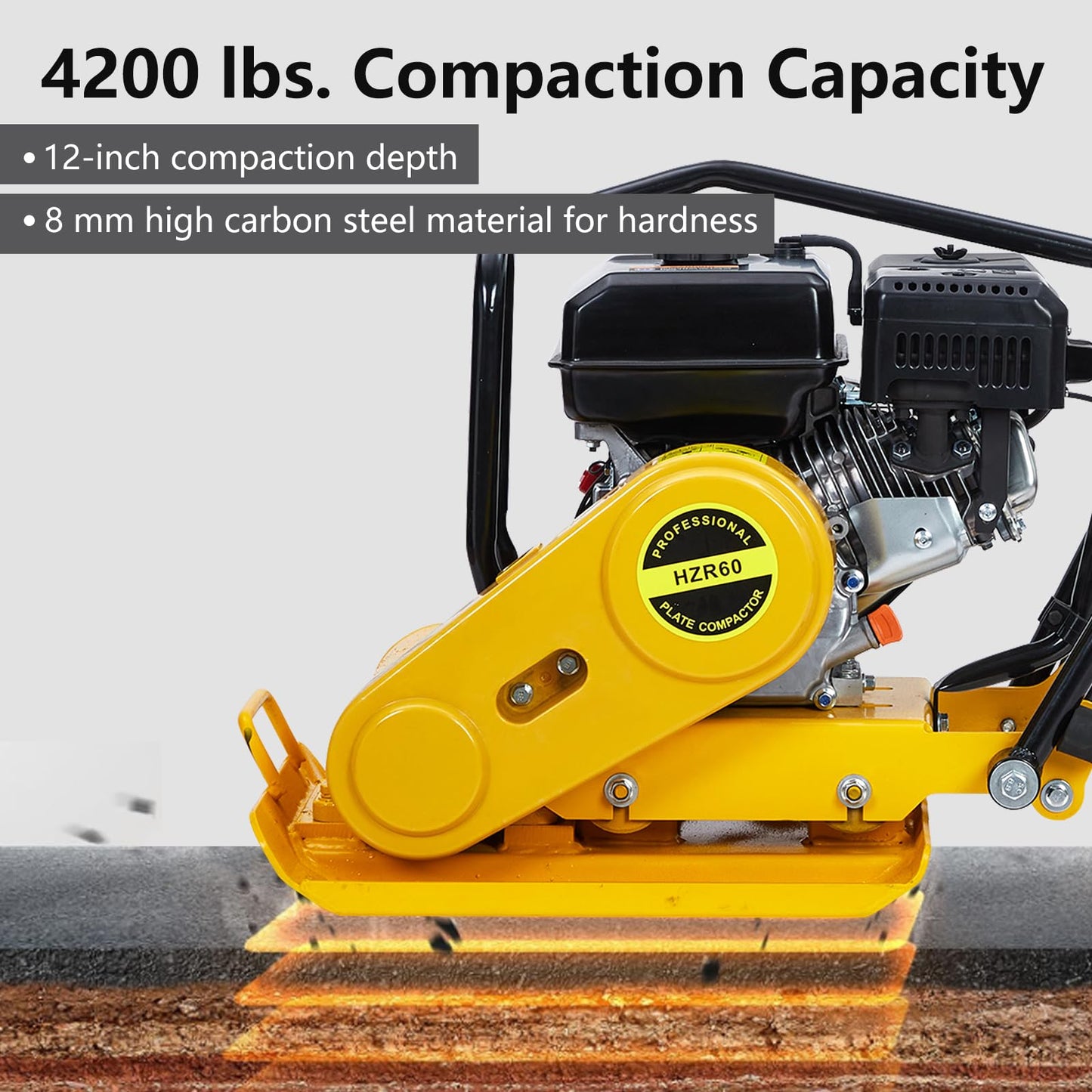GarveeHome 7HP Plate Compactor Rammer, 212CC Gas Engine, 4200lbs Vibratory Compaction Tamper, 22.1x15.9 in Plate Force Rammer, 5600 VPM Pavement Compactor, Jumping Jack Tamper for Walkways, Paving
