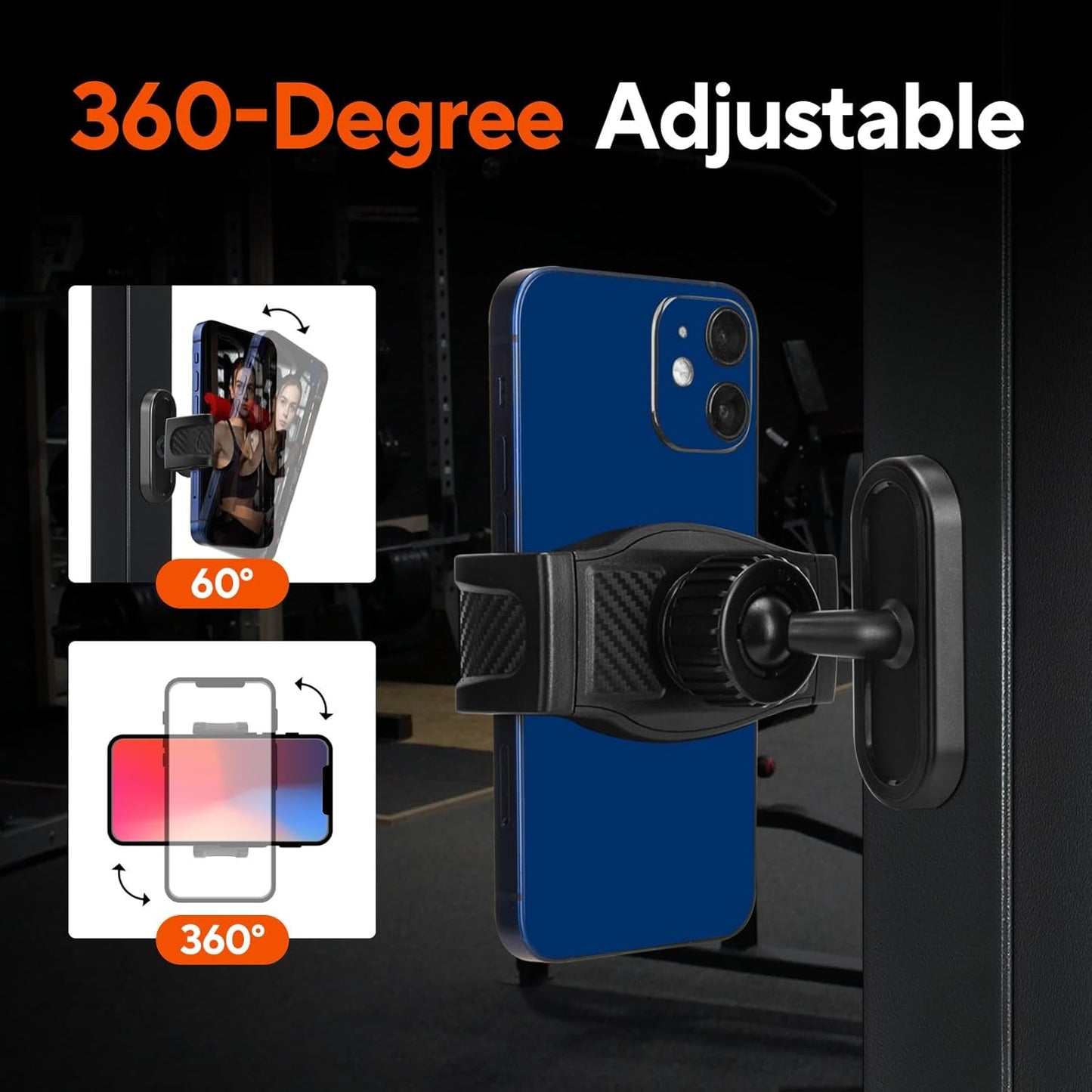 Portable Gym Magnetic Phone Holder with Magnet Base Attach to Metal Surface, 360° Adjustable Gym Phone Holder Magnet Mount for All Smartphones