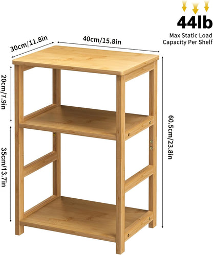 VASMIA 3-Tier End Table, Side Table with Storage Shelf, Bamboo Nightstand Bedside Table for Small Spaces, Bedroom