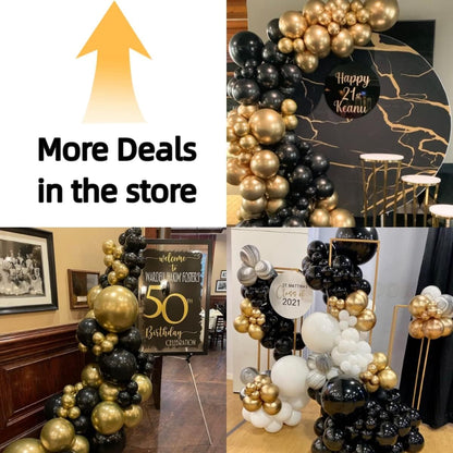Bezente Black Gold Balloons Garland Kit, 100Pcs Black Gold Metallic Chrome and Gold Confetti Balloons Arch for Wedding,