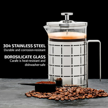 OVENTE French Press Coffee Maker 27 Ounce, Stainless Steel Design, Heat Resistant Borosilicate Glass