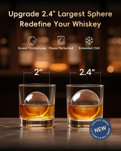 ecozy 2.4" Clear Ice Ball Maker Countertop with CrystalFlux Technology, 3 pcs in 45 Mins, 96 pcs/Day, Sphere Ice Maker with Automatic Water Supply, Self-Cleaning, Enhanced Insulation for Whiskey Bar