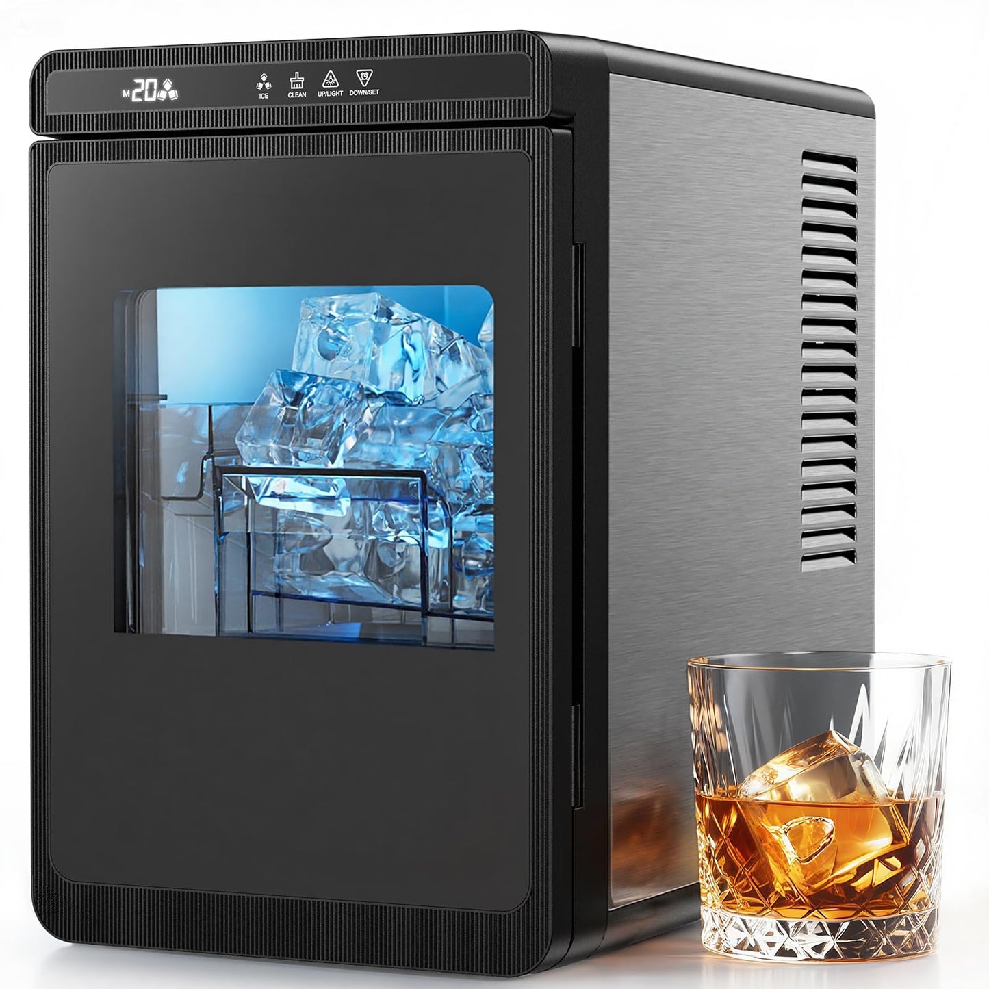 Silonn Clear Ice Cube Maker Countertop, Makes 3 Large 1.6″ Cubes in 20 Mins, Crystal Clear & Slow-Melting Ice for Whiskey, Adjustable Ice Thickness & Auto Clean, Great for Home bar, Kitchen & Party